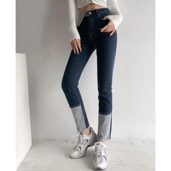 【2color】コントラストエッジフラップストレートデニム w-052