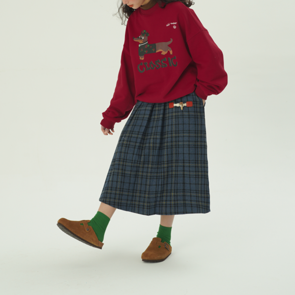 【2color】ホーンボタンチェック柄ロングスカート Z00607
