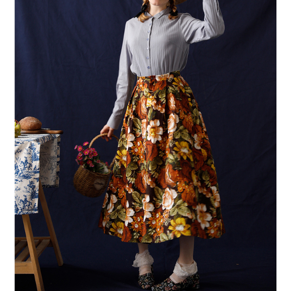 油絵風フローラルAラインスカート Z00008