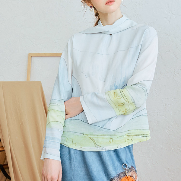 風景画タッチのボウタイアートシャツ《Z01063》