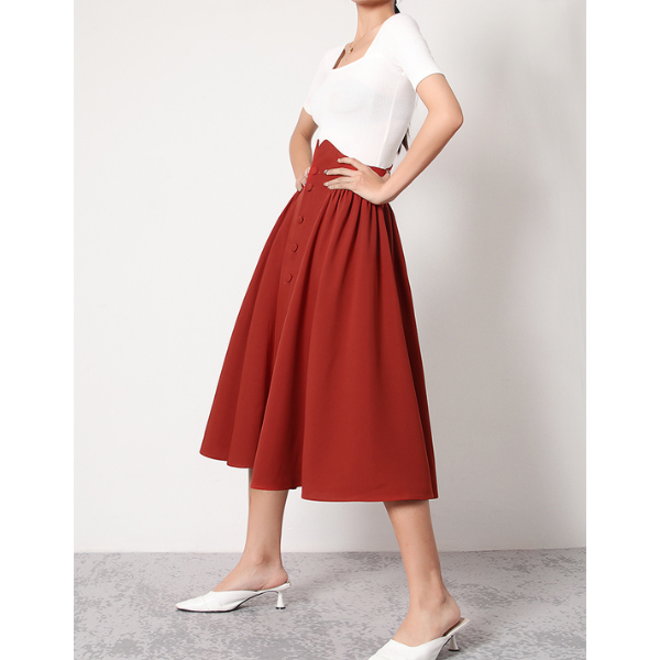 センターボタンルーズフレアスカート X-272
