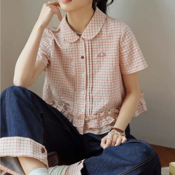 ラッフルヘムクロップドチェックシャツ《Z01021》