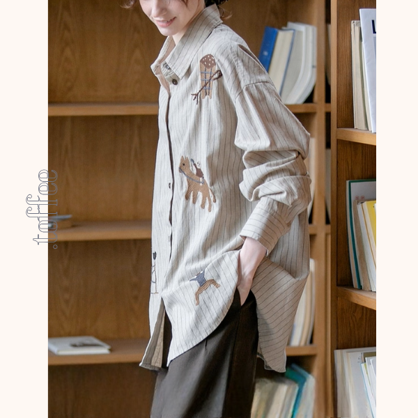 動物アップリケのストライプシャツ《Z01137》