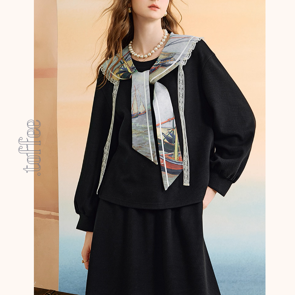 【2color】セーラーカラーと船の刺繍セットアップ《Z01133》