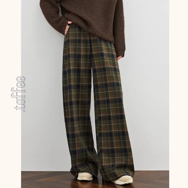 【3pattern】レトロチェックのハイウエストルーズパンツ《Z01265》