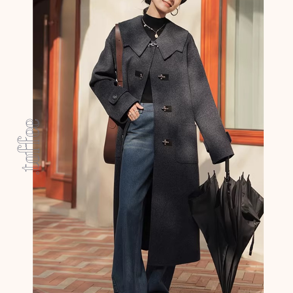 金具ボタン×大襟ダークグレーコート《Z01319》