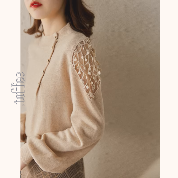 【3color】肩メッシュが映える*アシメボタンの上品ニット《Z01199》