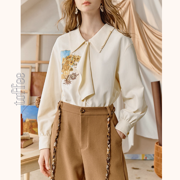 ひまわりの詩を纏うアップリケシャツ《Z01127》