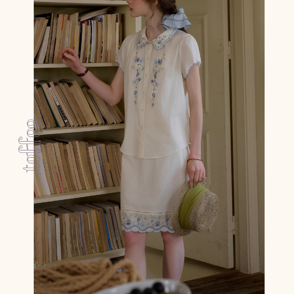 花柄刺繍が映えるレトロ可愛いセットアップ 《Z01117》