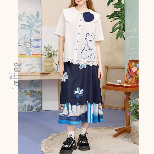 線画とレースが奏でる詩のシャツ《Z01138》