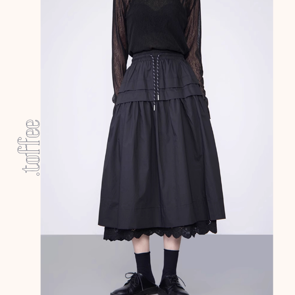 【2color】レースヘムAラインロングスカート《Z00988》