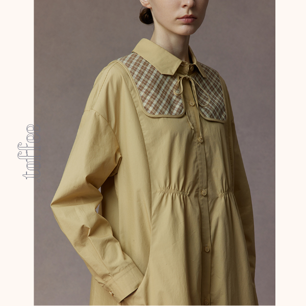 【2color】チェック柄ショールデザインシャツワンピース 《Z00810》