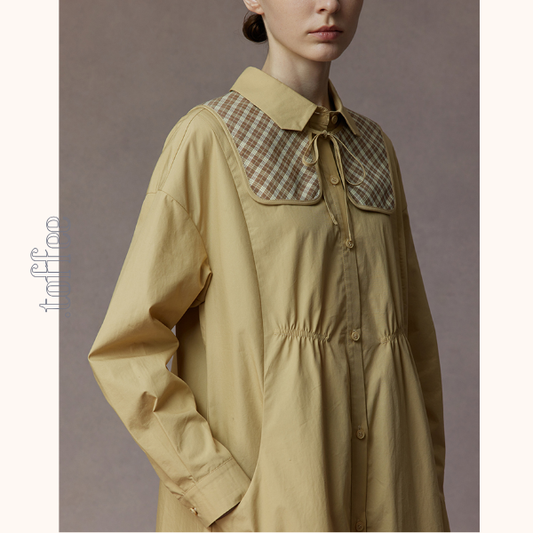 【2color】チェック柄ショールデザインシャツワンピース 《Z00810》