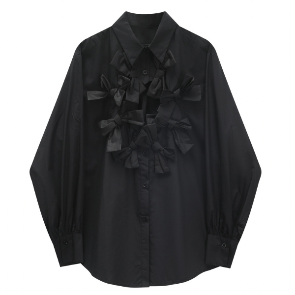 【3color】フロントリボンデザインルーズシャツ Z00049