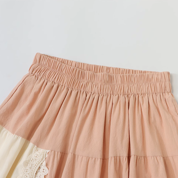 切り替えデザインレース&フラワー刺繍ティアードスカート《Z00908》