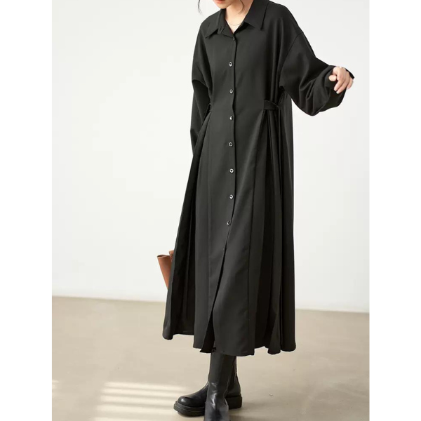 【2color】サイドプリーツフレアワンピース w-058