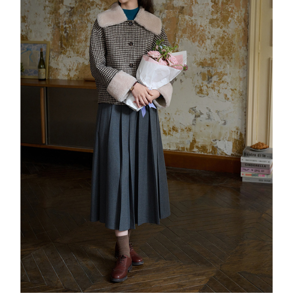 ハイウエストAラインプリーツロングスカート X-533