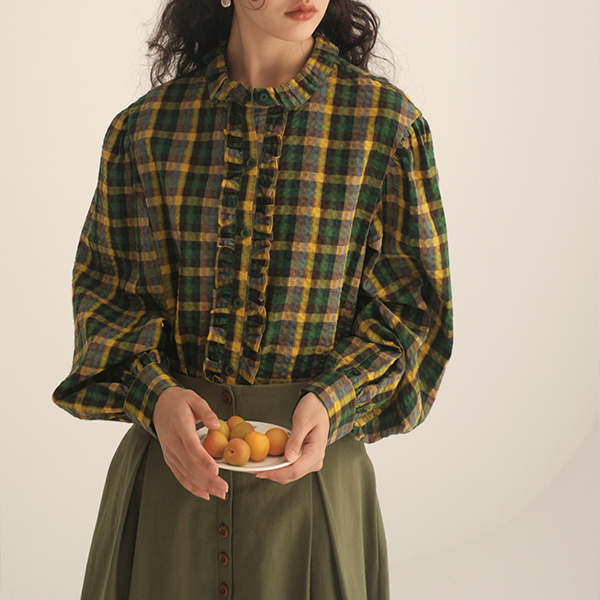 パフスリーブチェック柄ブラウス Z00451