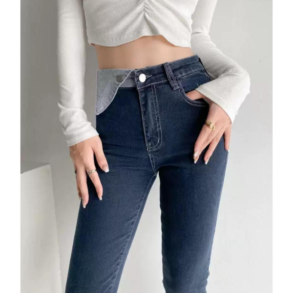 【2color】コントラストエッジフラップストレートデニム w-052