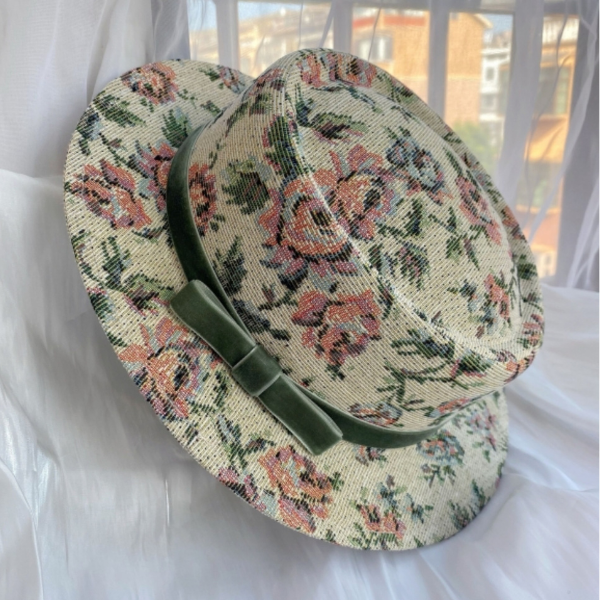 【3color】ゴブラン織り花柄ヴィンテージハット Z00058