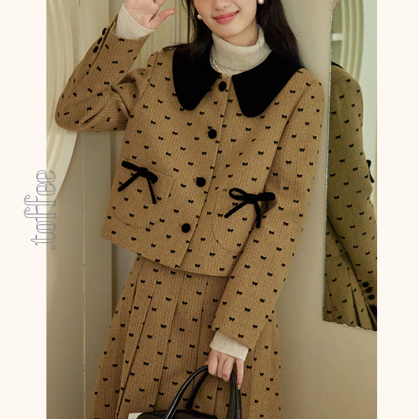 リボンドットショートジャケット&プリーツスカートセットアップ 《Z00764》