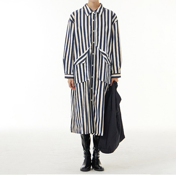 【2color】ストライプシャツワンピース X-349