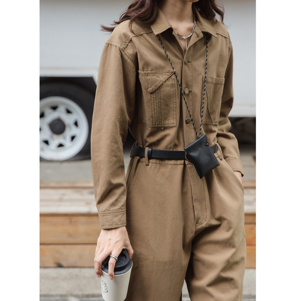 【2color】ウエストベルトメンズライクジャンプスーツ AU-224