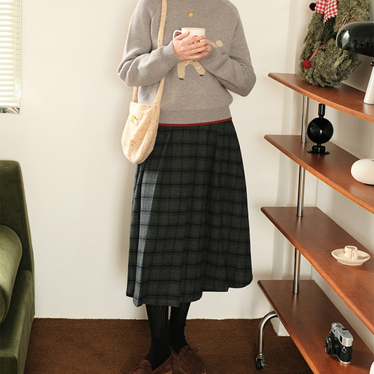 チェック柄Aラインロングスカート Z00492