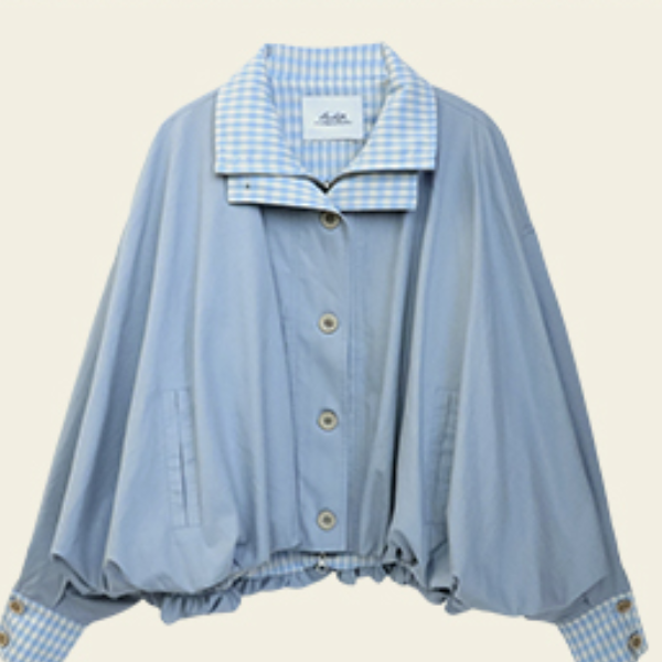 無地×ギンガムチェックのコントラストカラーバルーンジャケット 《Z00765》
