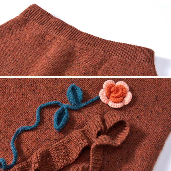 フラワー刺繍&フリルヘムロングスカート 《Z00686》