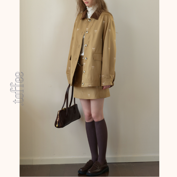 リボン刺繍オーバーサイズジャケット&スカートセットアップ《Z00817》