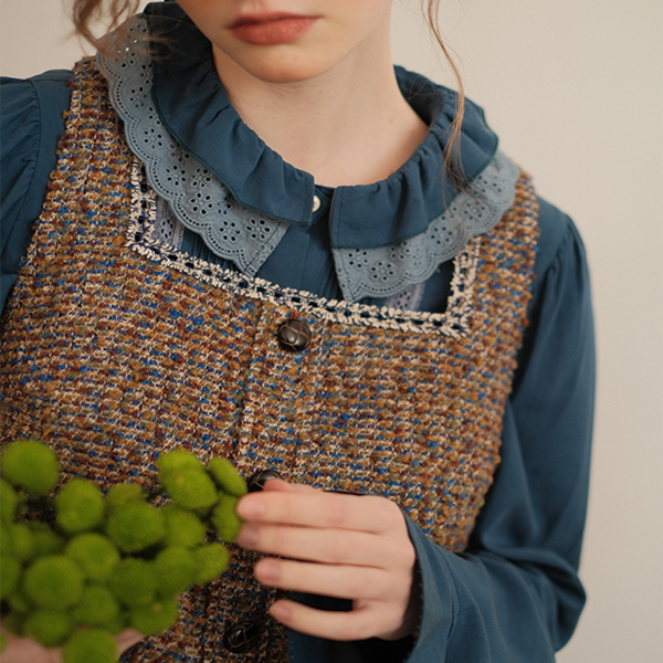 ダブルレースカラーガーリーブラウス Z00508