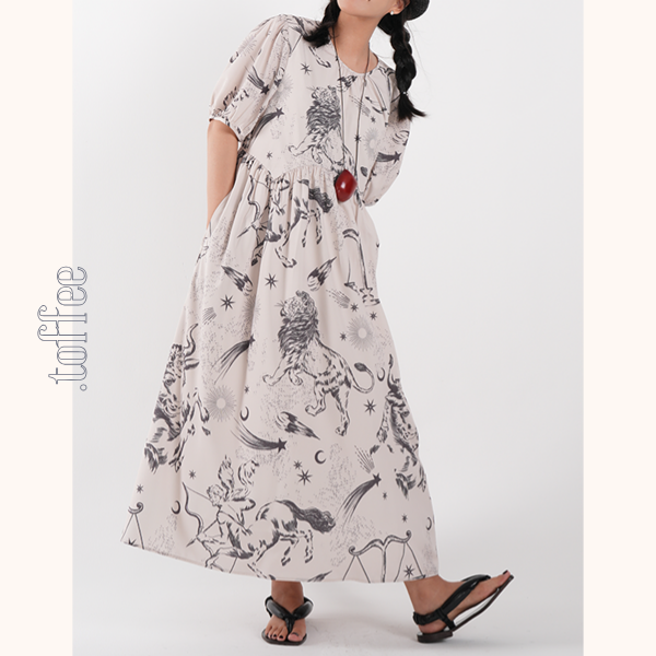 星座柄Aラインルーズワンピース  Z00419