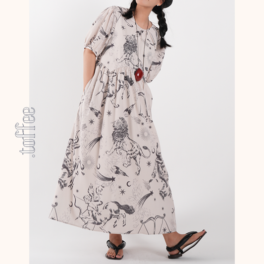 星座柄Aラインルーズワンピース  Z00419