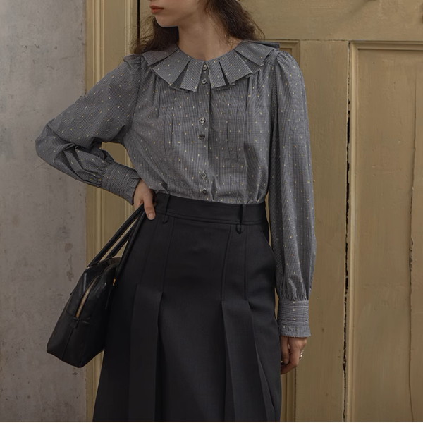 【2pattern】フリル&プリーツディテールブラウス《Z00860》