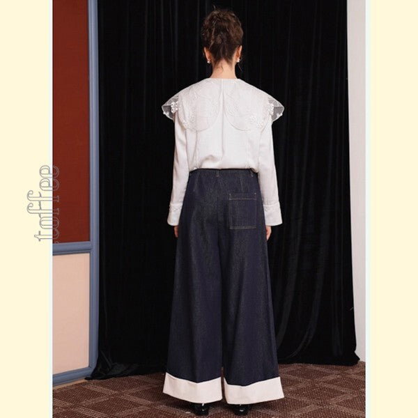 【2color】大人のエレガンス:美シルエットのワイドレッグデニムパンツ 《C0200》