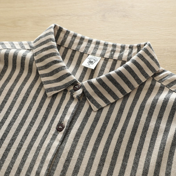 【4color】胸ポケット付きストライプ柄ボタンダウンシャツ 《Z00727》