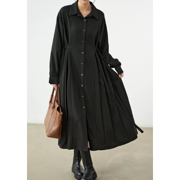 【2color】サイドプリーツフレアワンピース w-058