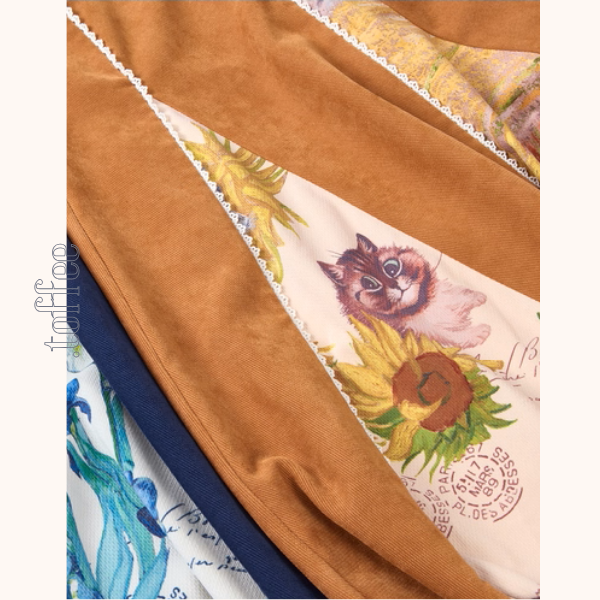 【2color】名画が踊る、切替アートプリントスカート《Z01123》