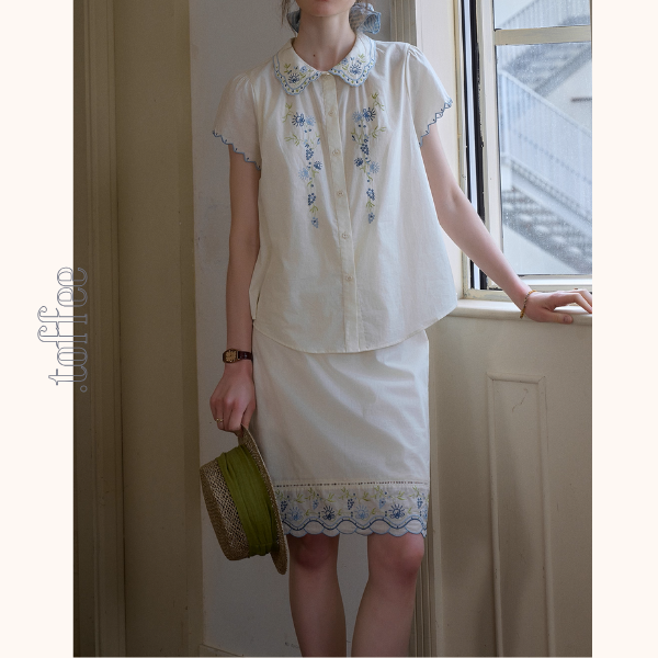 花柄刺繍が映えるレトロ可愛いセットアップ 《Z01117》