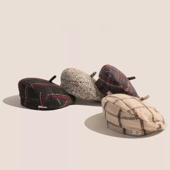 【5color】ヴィンテージチェック柄ウールベレー Z00608