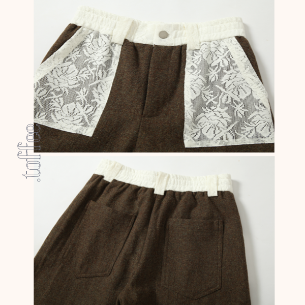 レースパッチワークウールパンツ 《Z00637》