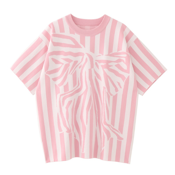 【2color】ストライプ×ゼブラ柄プリントニットトップ Z00215