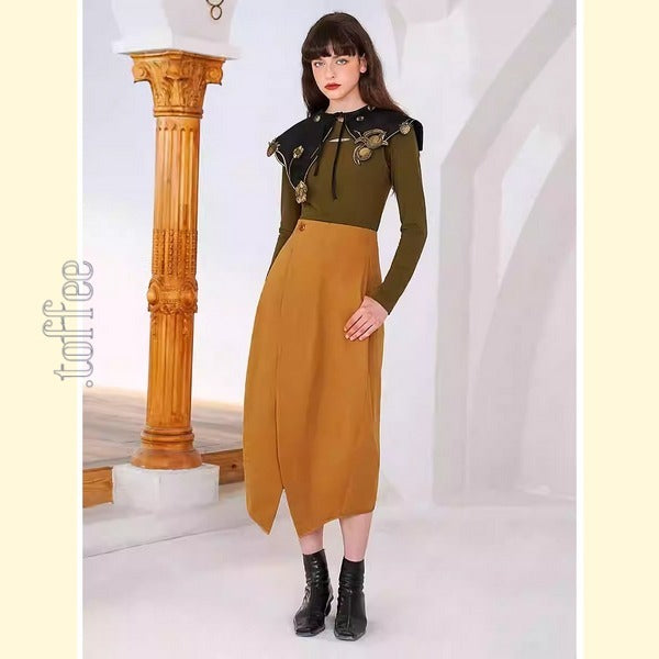 【2color】蕾の様なスリットスカート C0166