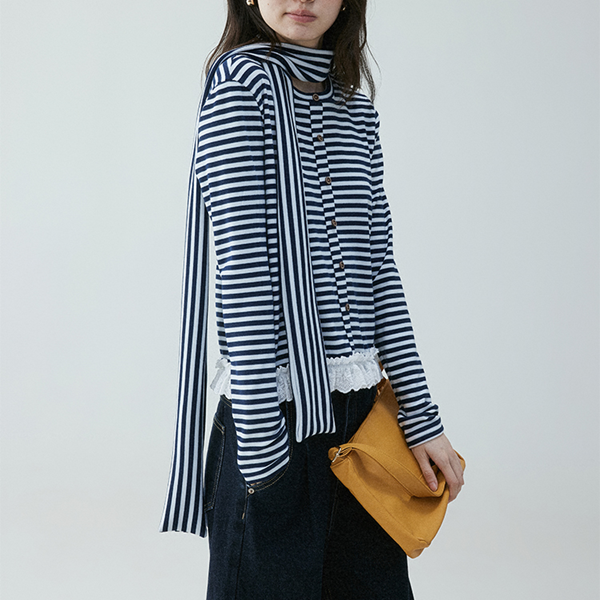 レースヘムストライプシャツ 《Z00635》