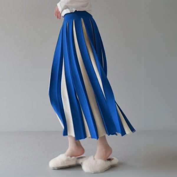 【6color】バイカラープリーツスカート w-079