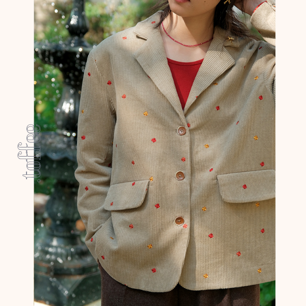 小花刺繍コーデュロイテーラードジャケット 《Z00708》