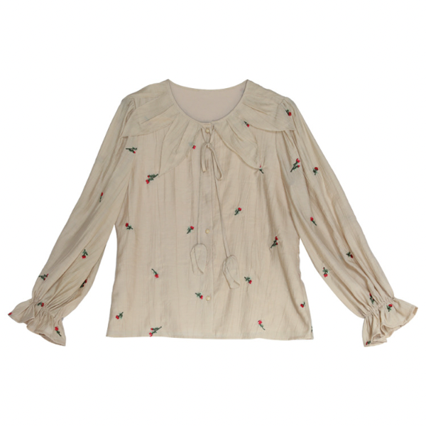 フラワーエンブロイダリーボウタイブラウス w-169