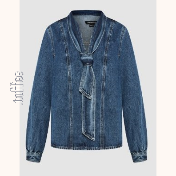 リボンタイ付きウォッシュドデニムシャツ Z00611