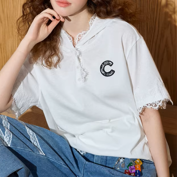 レースエッジオーバーサイズホワイトTシャツ《Z01016》